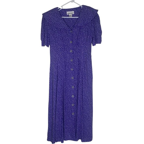 Vintage Ellen Ashley Midi Dress Womens Size 12 Purple Button Front Sailer Collar - Picture 1 of 11